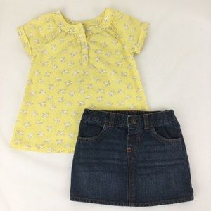 Girl’s Carter’s Bird Top & Denim Skirt Set Size 4T
